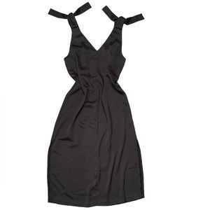 Satin Midi Dress With Tie String Shoulder Detail